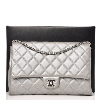 Chanel Metallic Lambskin Quilted Clutch With Chain Flap Grey 11 of 12