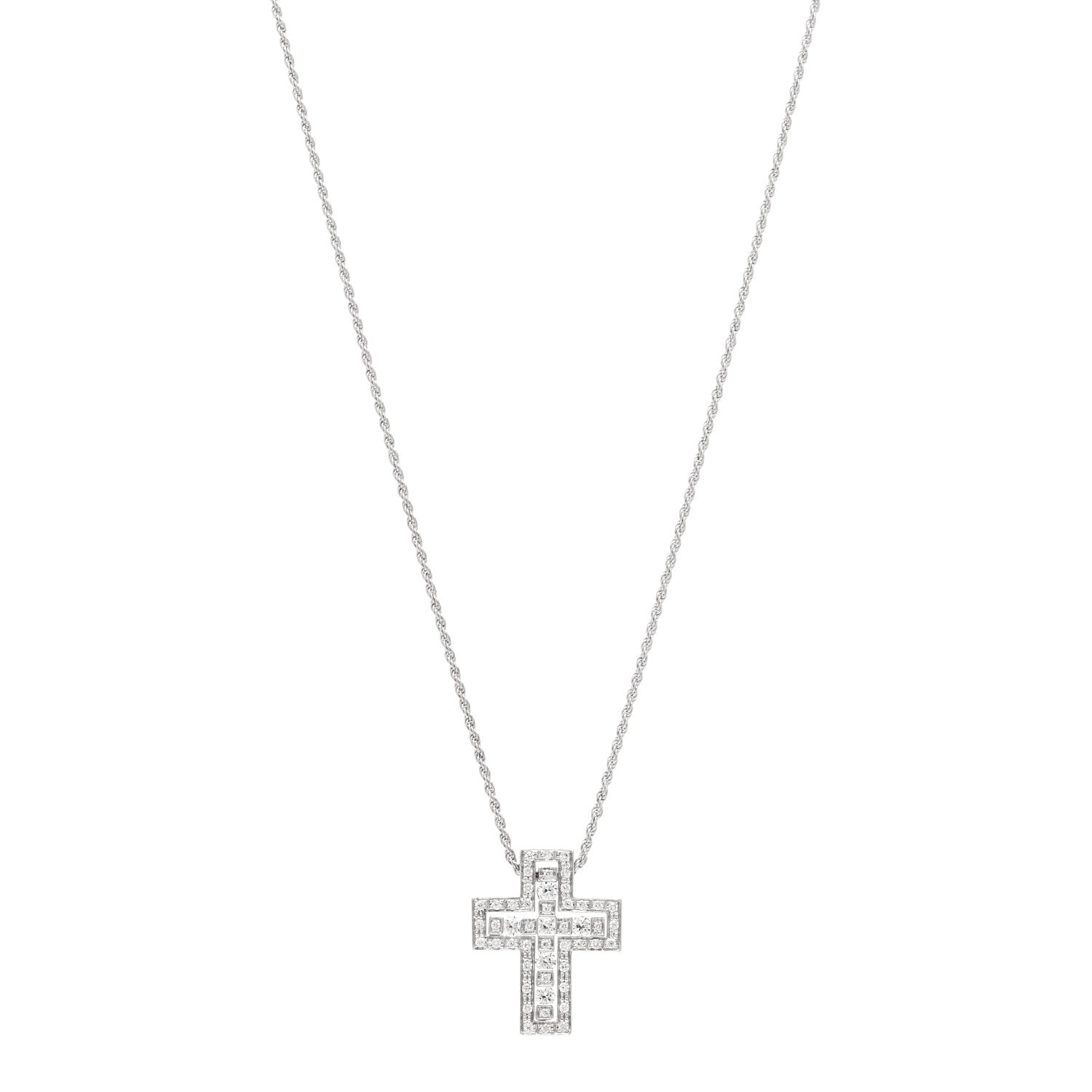 Damiani 18K White Gold Diamond Small Belle Epoque Cross Pendant Necklace 1 of 5