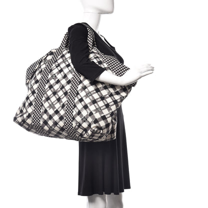Chanel Canvas Gingham Printed CC Tote Black White 2 of 9