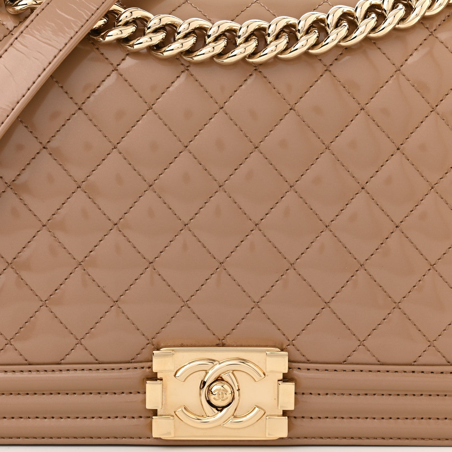 Chanel Iridescent Patent Calfskin New Medium Boy Flap Beige 8 of 10