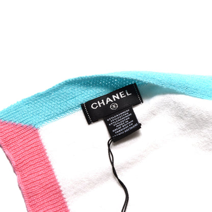 Chanel Cashmere CC Stole Ecru Green Light Pink 4 of 4