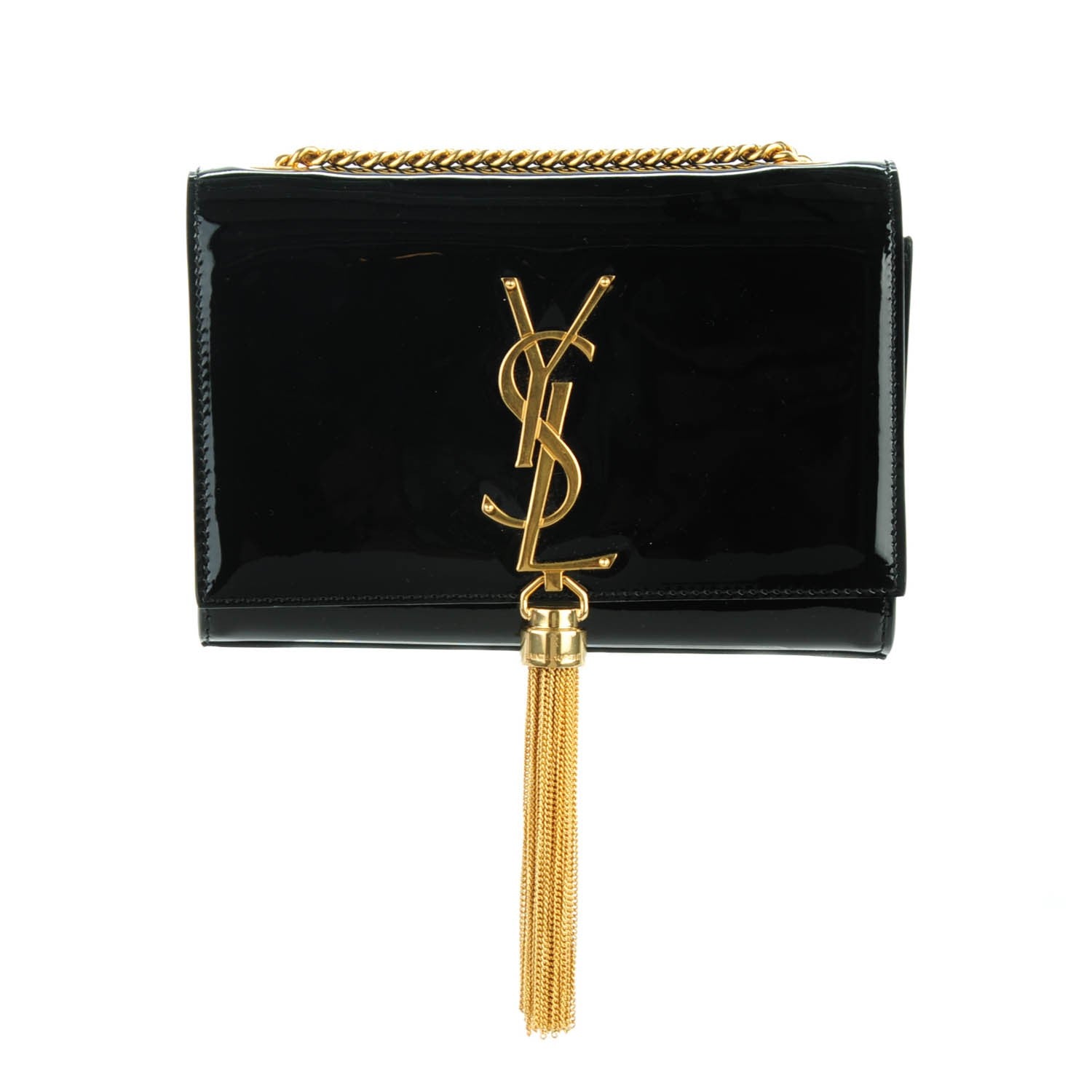 Saint Laurent Patent Small Classic Monogram Tassel Satchel Black 1 of 8