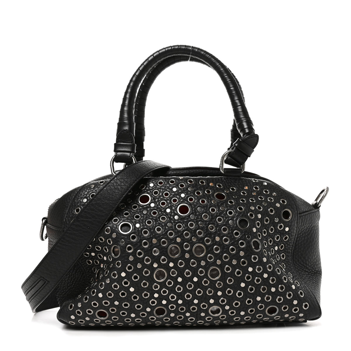 Calfskin Eyelet Small Panettone Bowling Bag Black