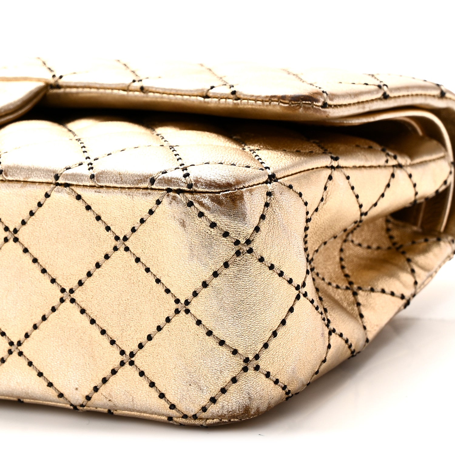 Chanel Metallic Washed Lambskin Quilted Medium Double Flap Dark Gold Black 10 of 10