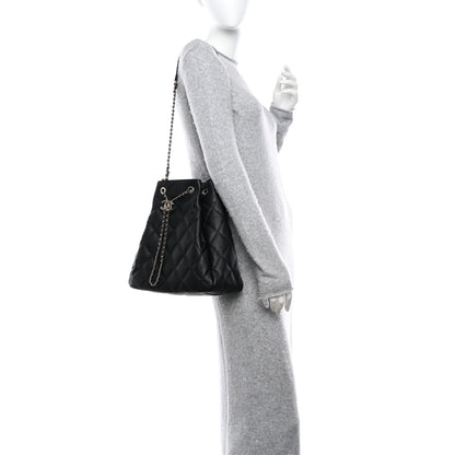 Chanel Lambskin Quilted Chain Drawstring Bag Black 2 of 10