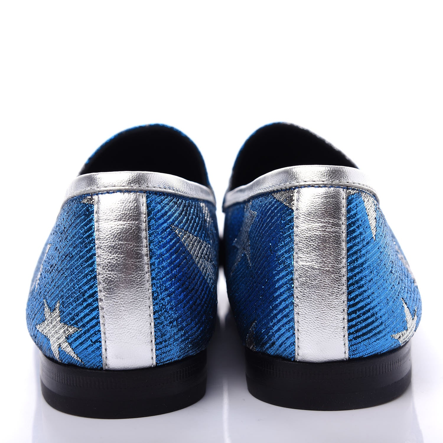 Gucci Lurex Calfskin Starry Sky Womens Jordaan Loafers 39.5 Bluette Silver 7 of 11