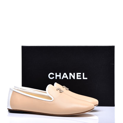 Chanel Fantasy Goatskin CC Mocassin Loafers 38 Beige White 9 of 9