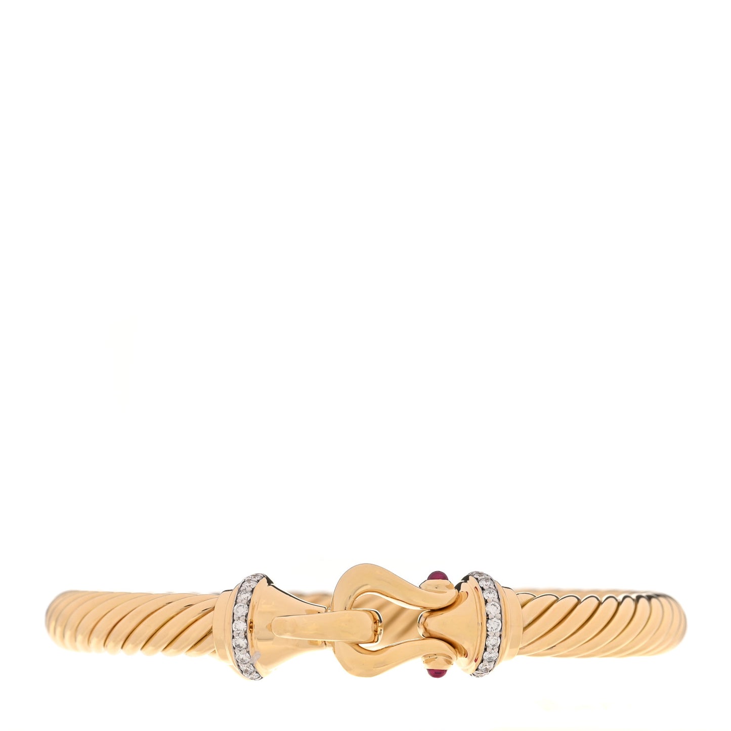 18K Yellow Gold Diamond Ruby 7mm Buckle Cablespira Bracelet