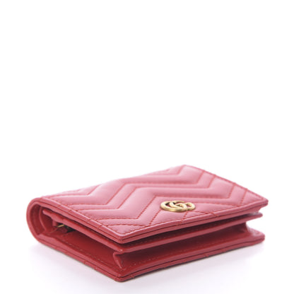 Gucci Calfskin Matelasse GG Marmont Card Case Wallet Hibiscus Red 4 of 6