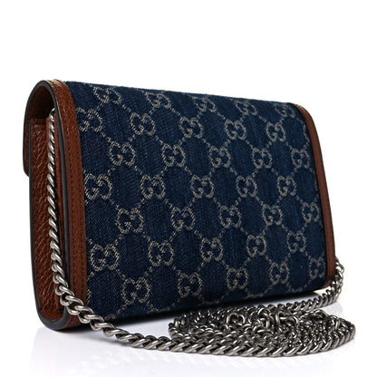 Gucci New Denim GG Monogram Dollar Calfskin Enamel Mini Dionysus Chain Wallet Blue Tea Cuir Epilog Electric Blue 2 of 8