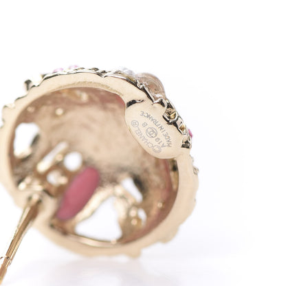 Chanel Pearl CC Round Earrings Gold Pink 4 of 5