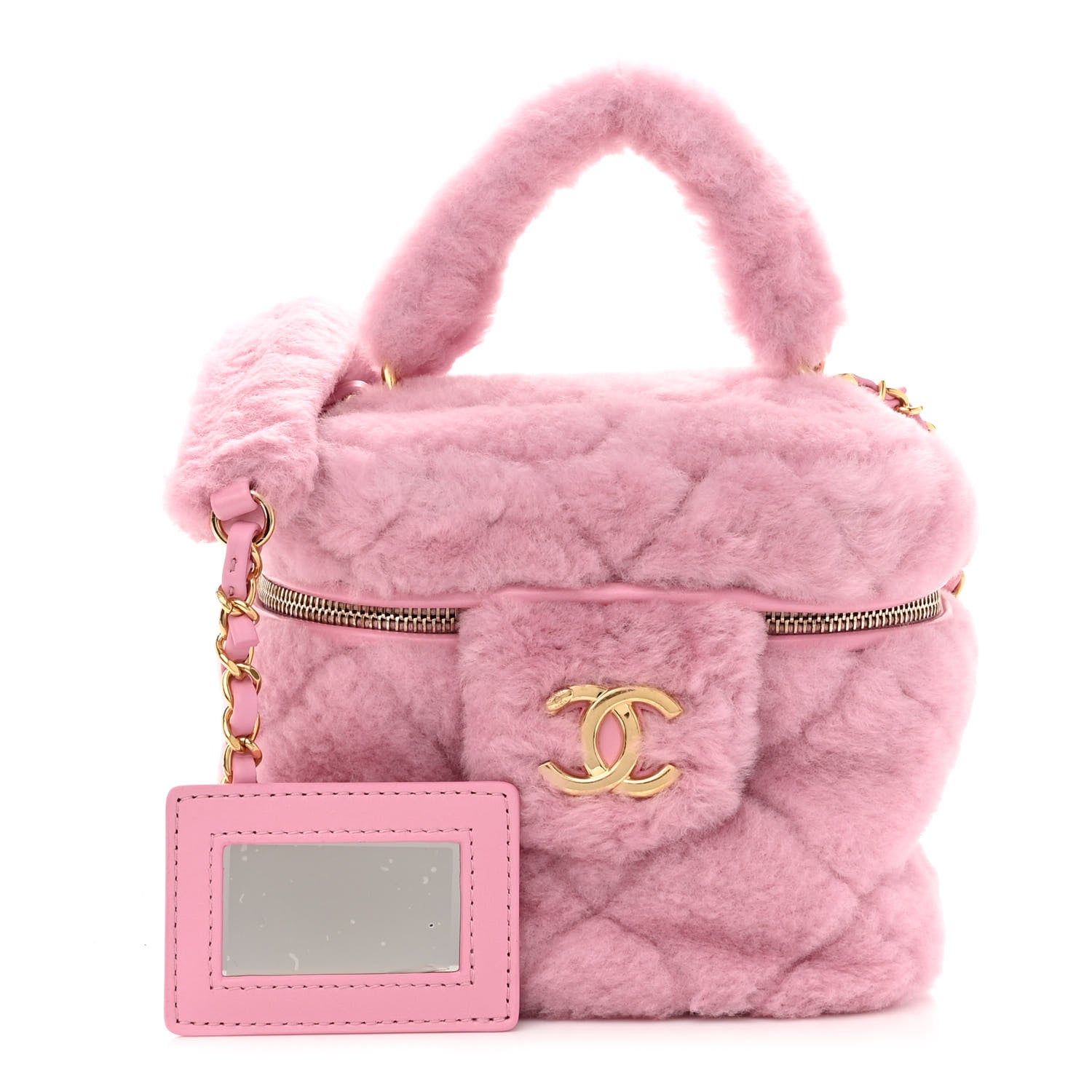 Chanel Shearling Lambskin Quilted Small CC Vanity Case Pink 1 of 10