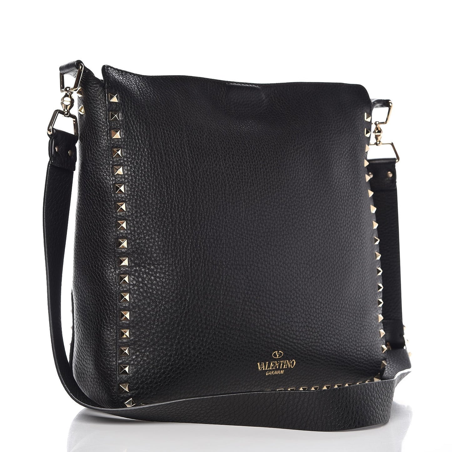Pebbled Calfskin Large Rockstud Flip-Lock Messenger Bag Black