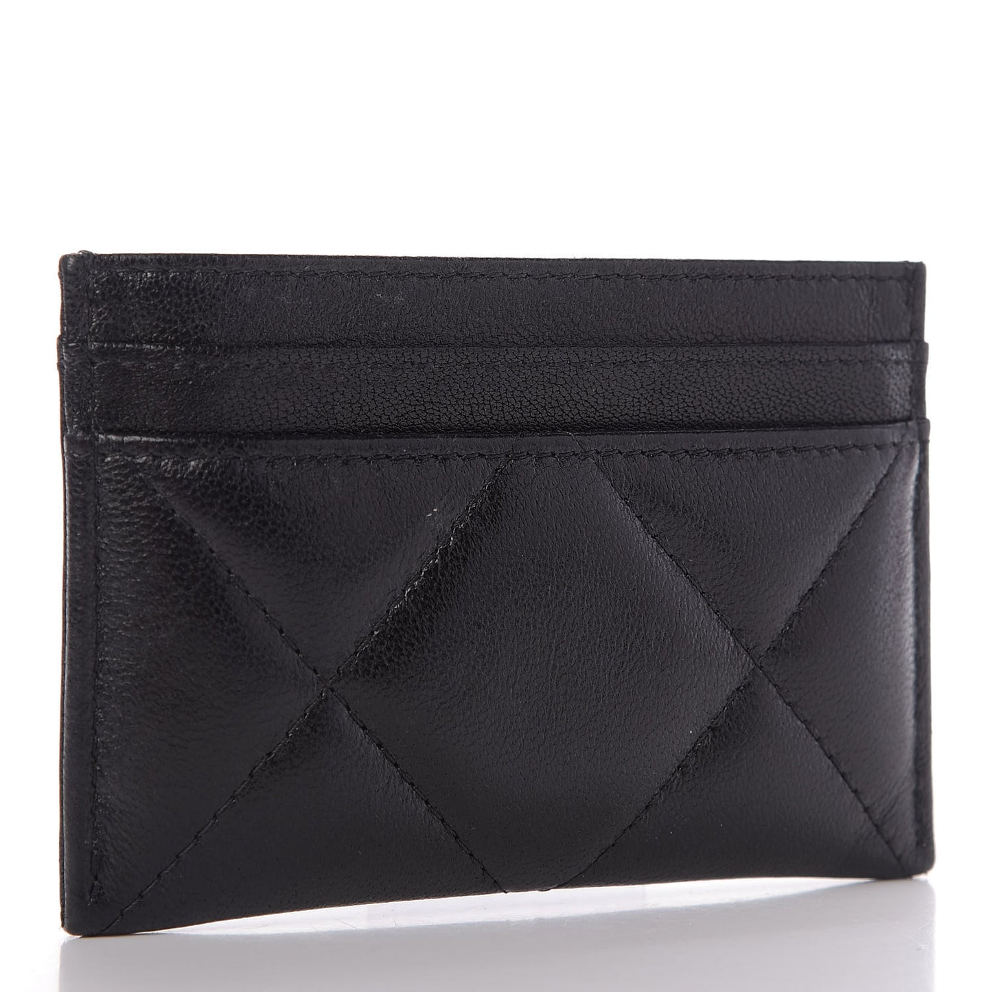 Shiny Goatskin Quilted Chanel 19 Card Holder Black