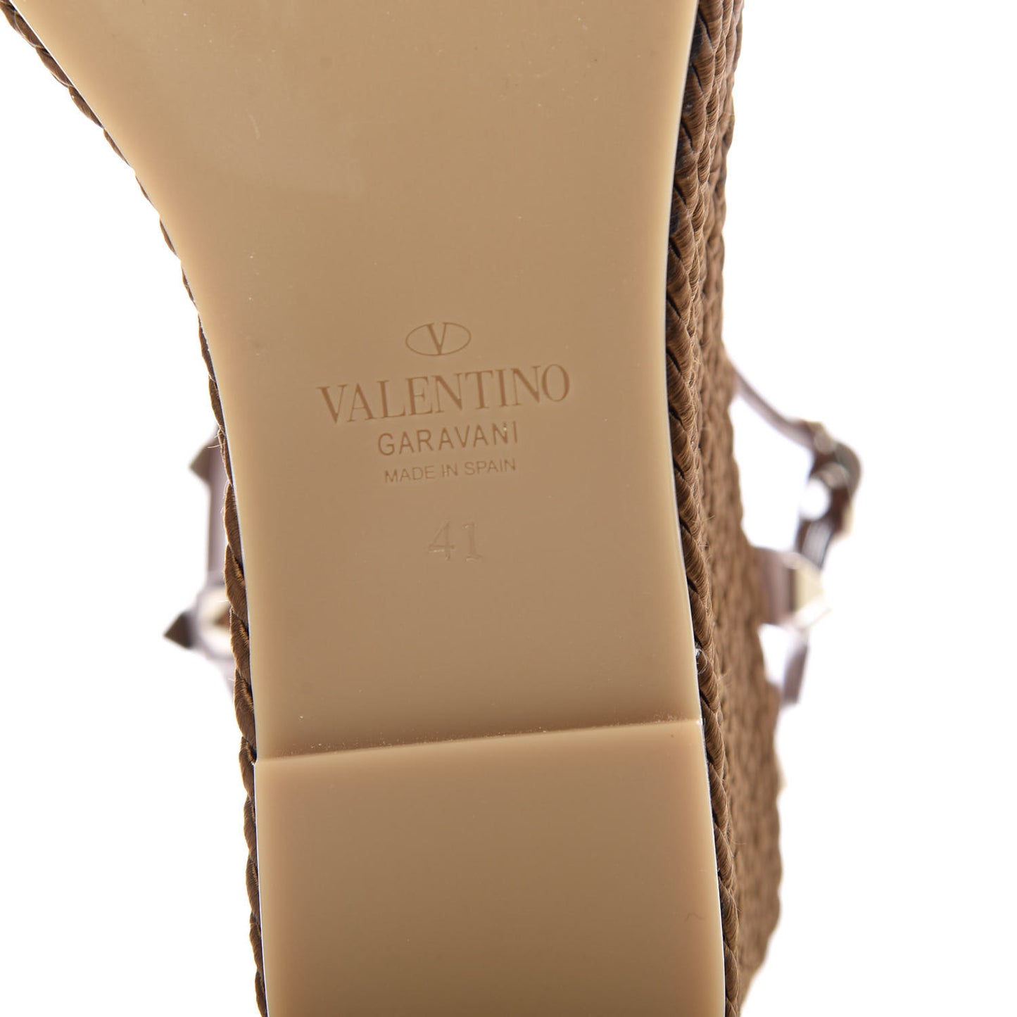 Calfskin Rockstud Torchon Espadrille 25/115mm Wedge Sandals 41 Cuoio