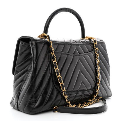 Chanel Calfskin Lizard Chevron Quilted Medium Coco Handle Flap Black 3 of 15