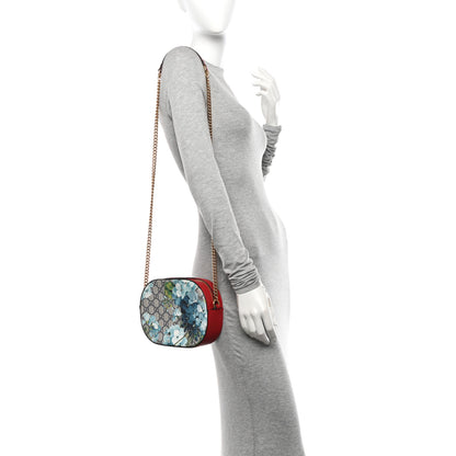 Gucci GG Supreme Monogram Blooms Mini Chain Shoulder Bag Beige Blue Navy Hibiscus Red 2 of 10