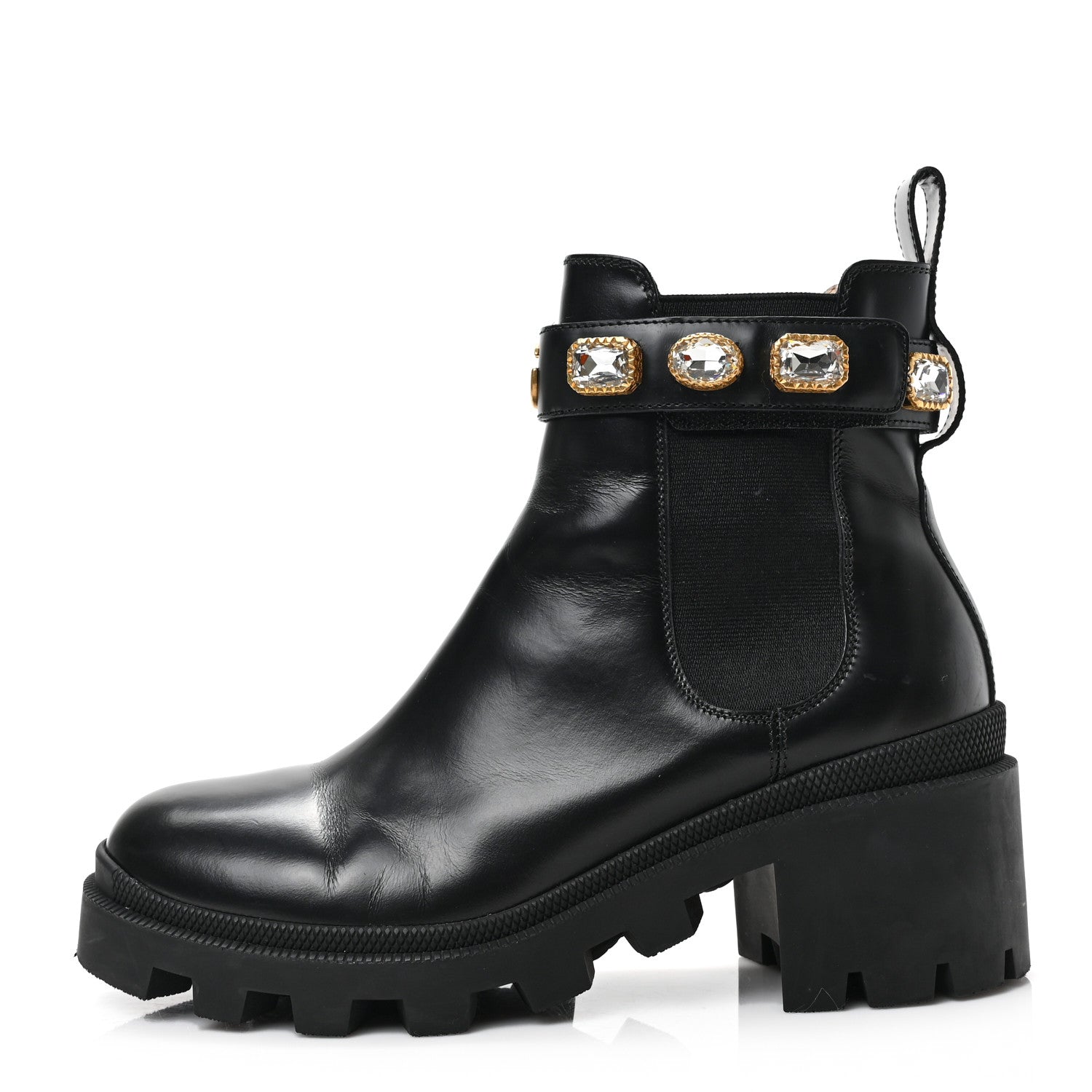 Gucci Calfskin Crystal GG Trip Chelsea Ankle Boots 38.5 Black 1 of 7