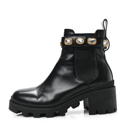 Gucci Calfskin Crystal GG Trip Chelsea Ankle Boots 38.5 Black 1 of 7