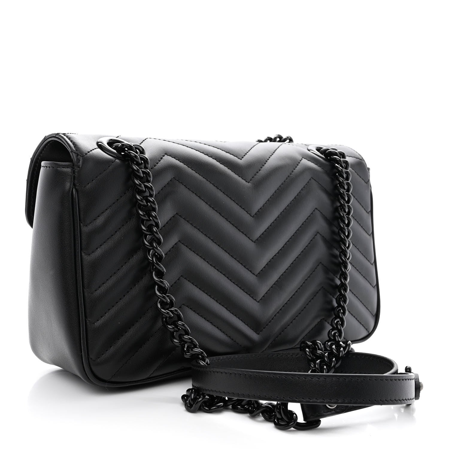 Gucci Calfskin Matelasse Monochrome Small GG Marmont Shoulder Bag Black 3 of 11