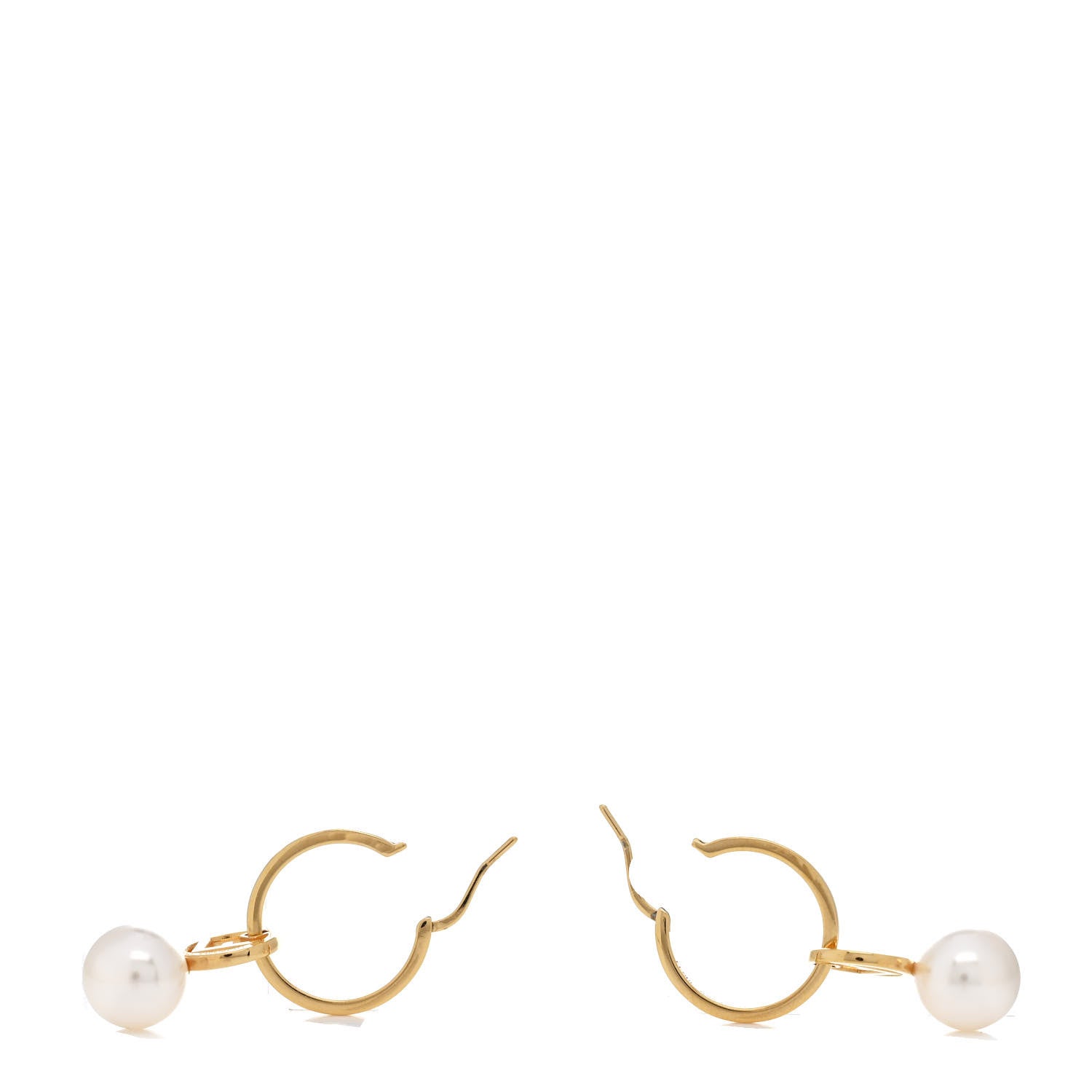 Fendi Metal Pearl Logo Hoop Drop Earrings Gold 3 of 5