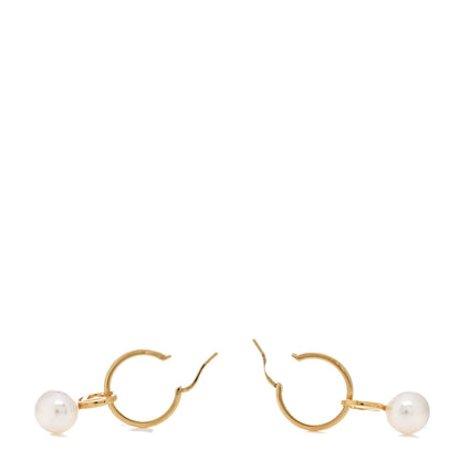 Fendi Metal Pearl Logo Hoop Drop Earrings Gold 3 of 5