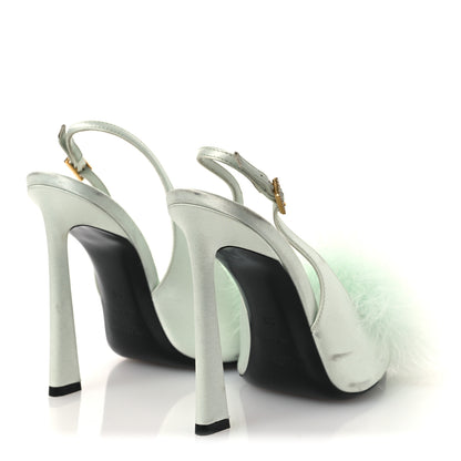 Saint Laurent Crepe Satin Mae Feathered Sandals Slight 38 Green 5 of 14