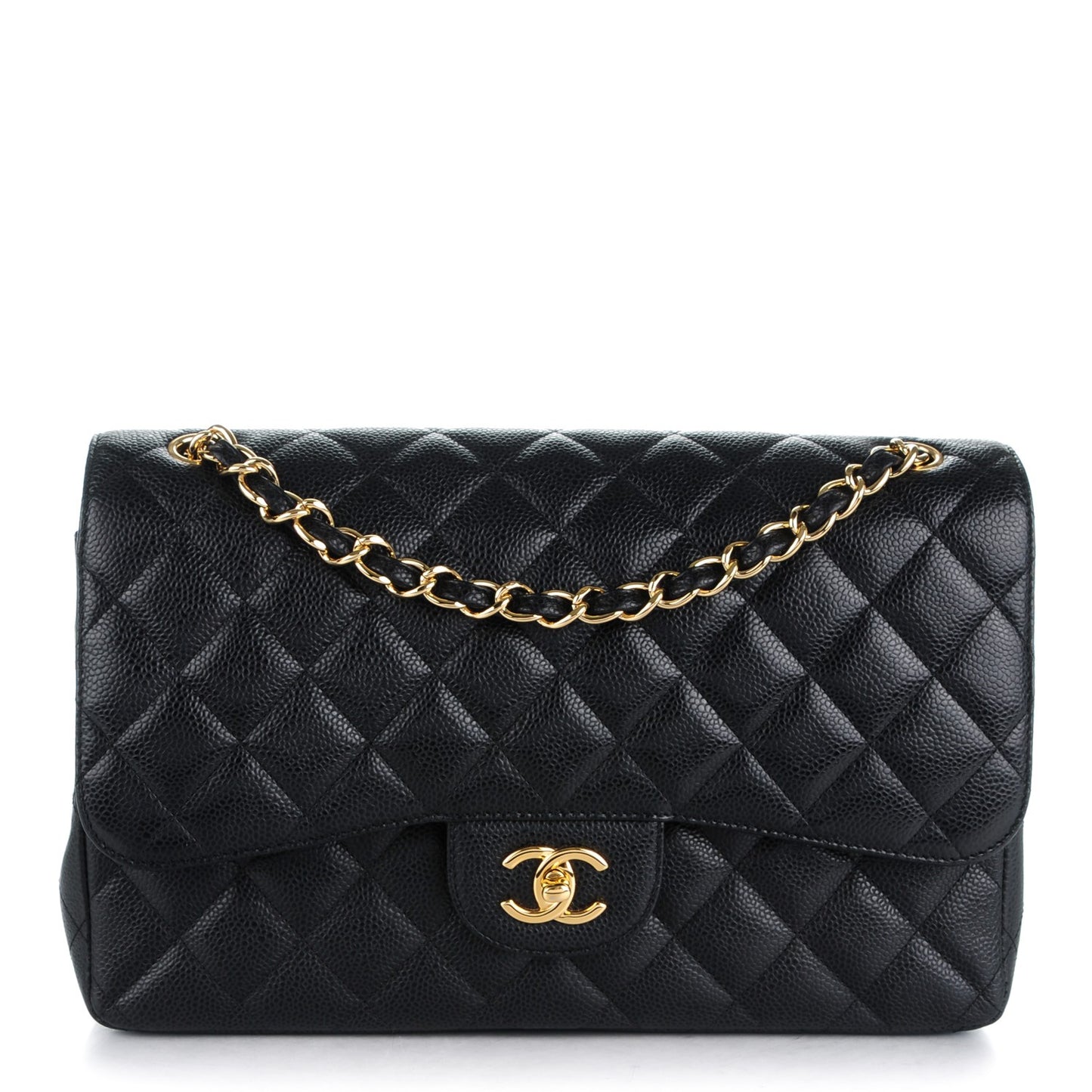 Caviar Quilted Jumbo Double Flap Black