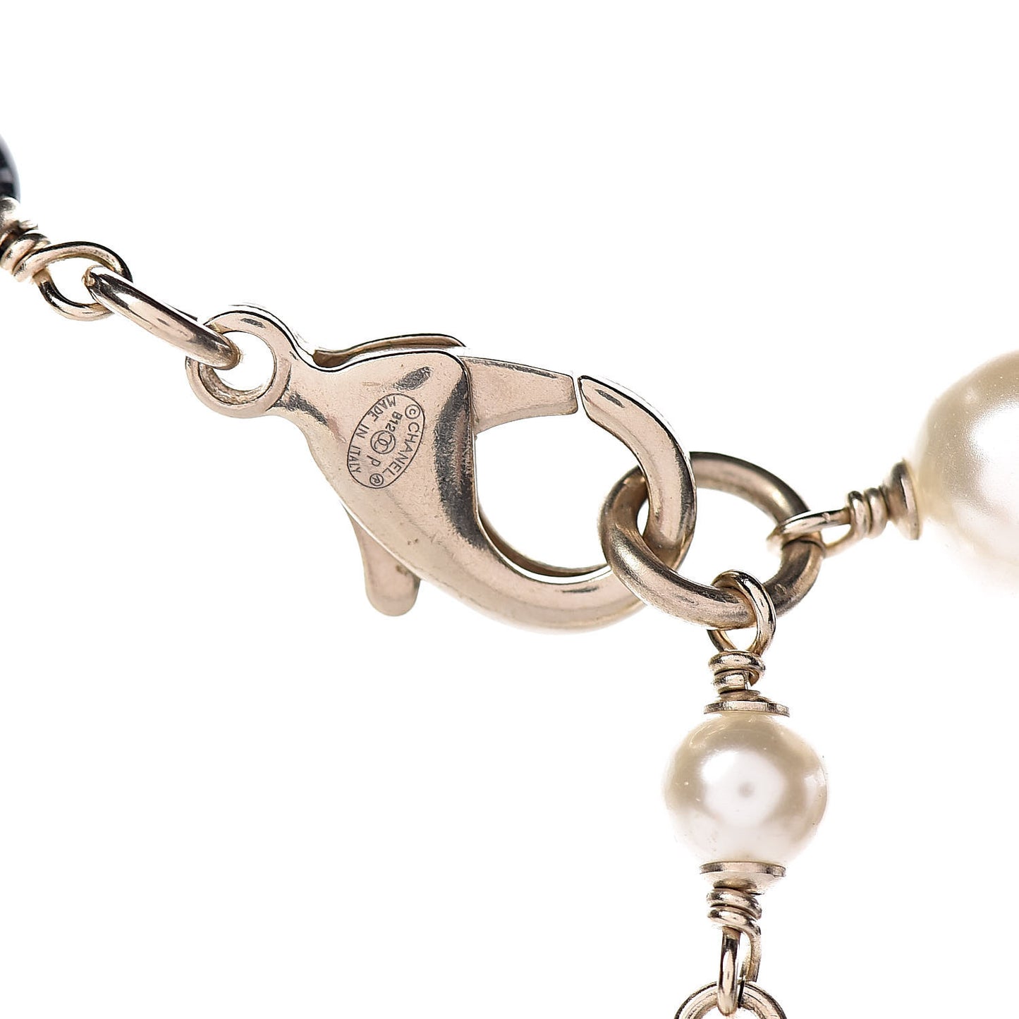 Crystal Pearl CC Bow Necklace Black Gold
