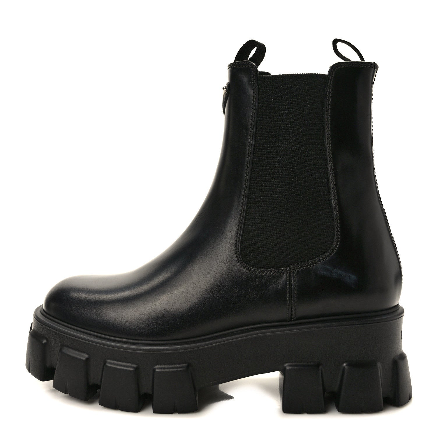 Prada Spazzolato Rois Triangle Monolith Chelsea 55mm Boots 39 Black 1 of 8