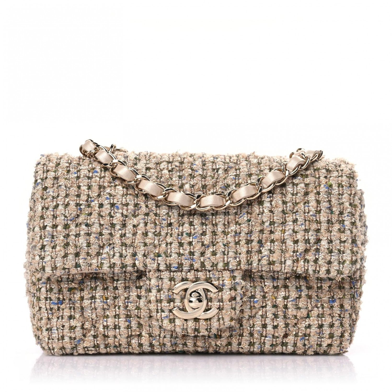 Chanel Tweed Quilted Mini Rectangular Flap Beige 1 of 9