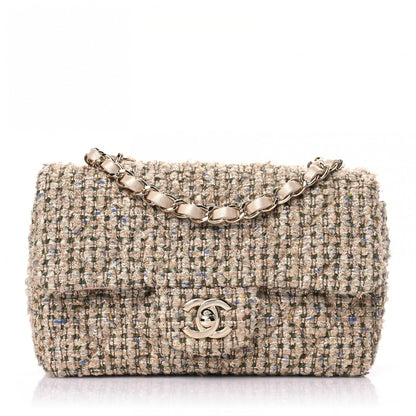 Chanel Tweed Quilted Mini Rectangular Flap Beige 1 of 9