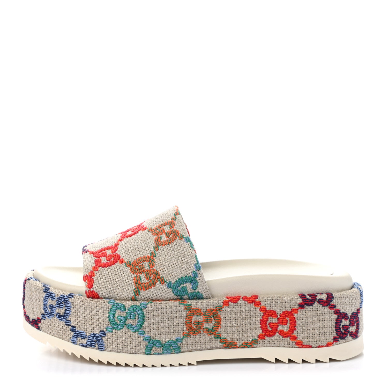 Gucci Linen Psychedelic Mini GG Monogram Angelina Platform 55mm Slide Sandals 35.5 Multicolor 1 of 8