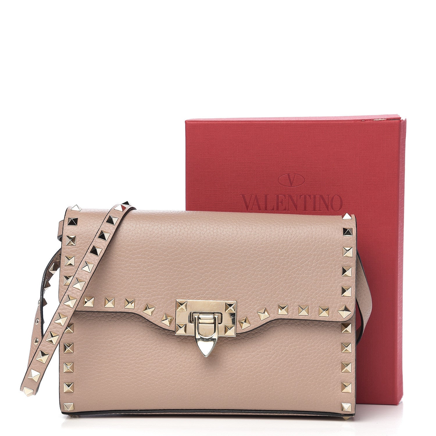 Valentino Garavani Pebbled Calfskin Medium Rockstud Flip Lock Crossbody Bag Poudre 9 of 9