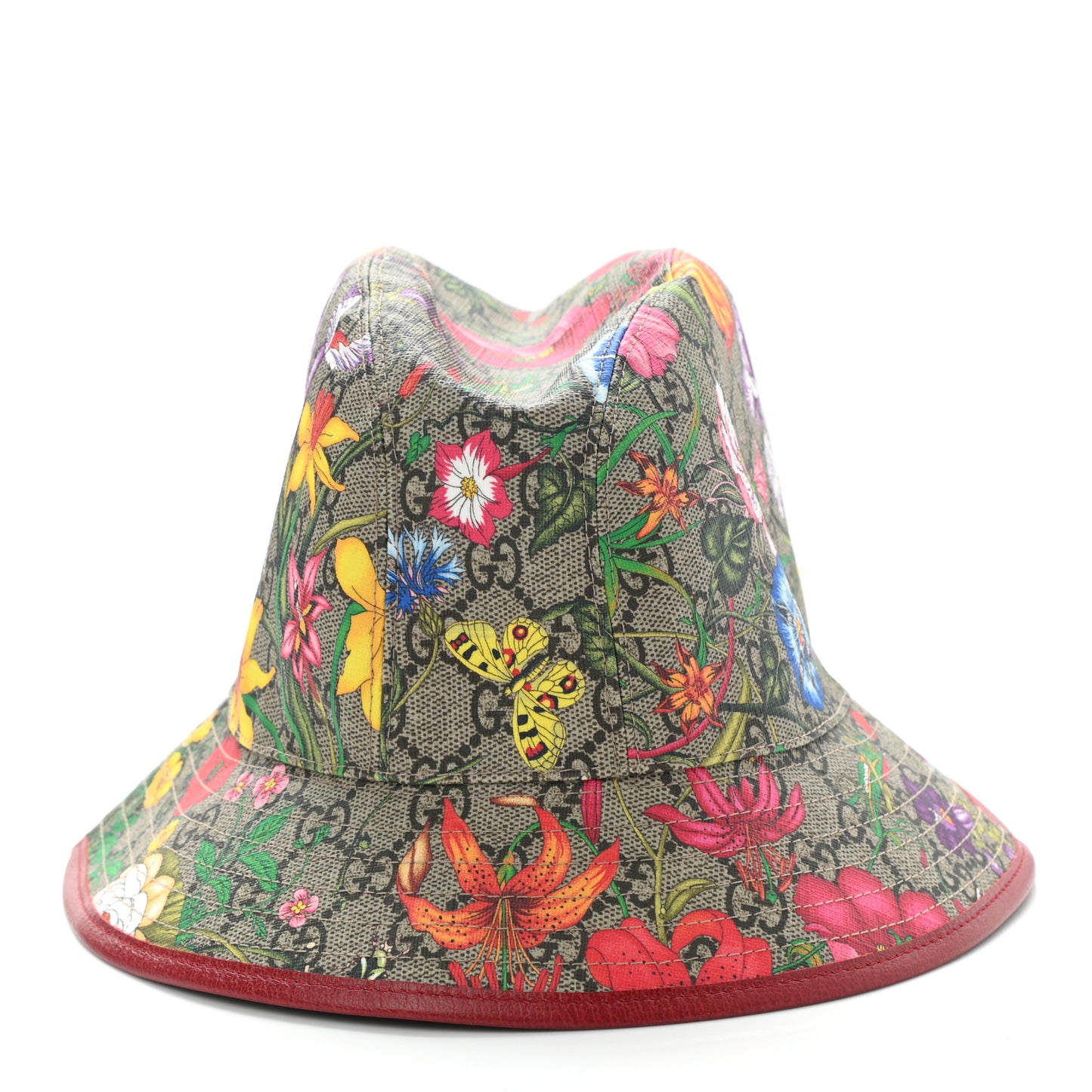 GG Supreme Monogram Flora Fedora Hat M Red