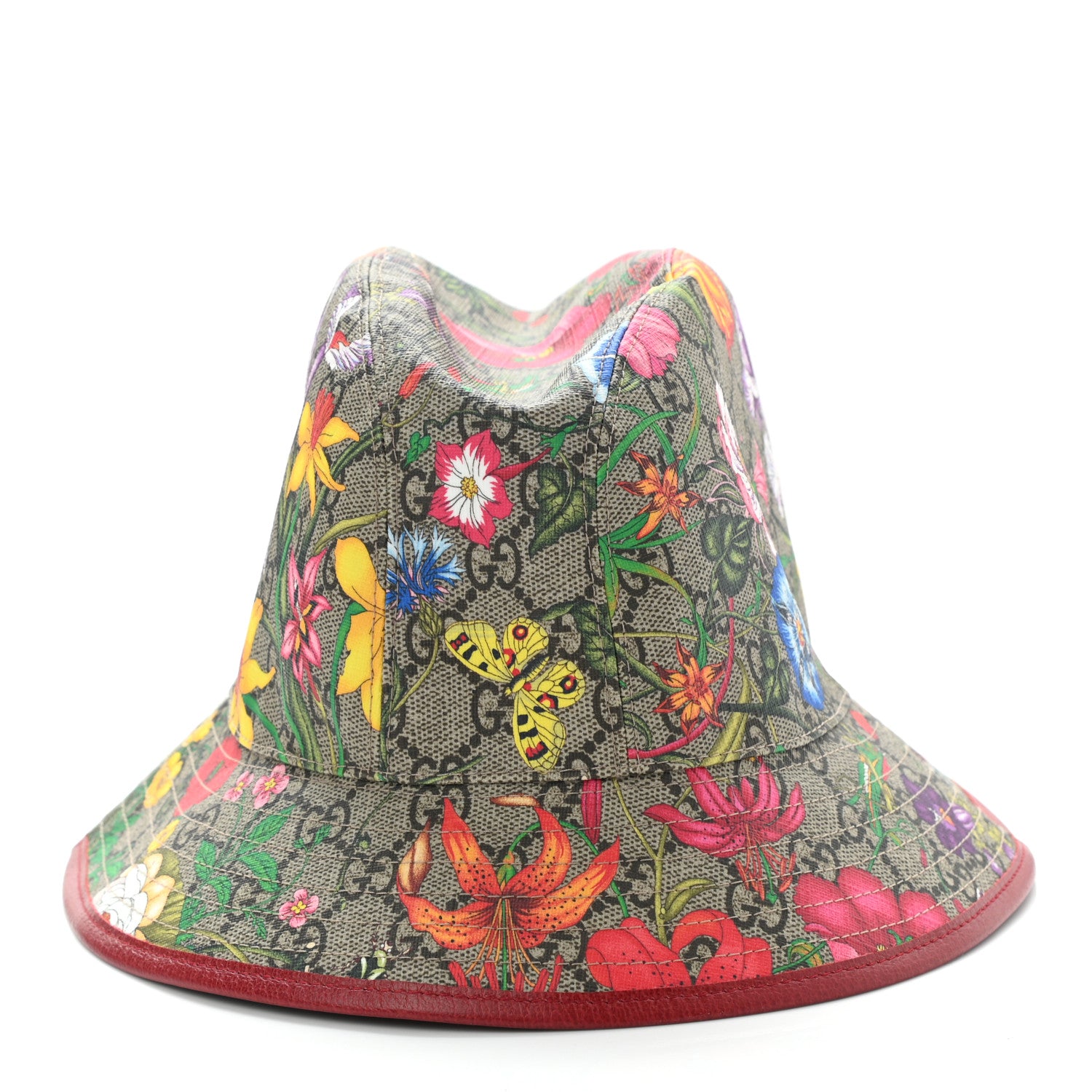 Gucci GG Supreme Monogram Flora Fedora Hat M Red 6 of 8