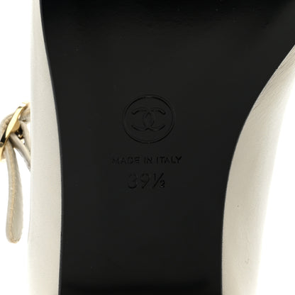 Chanel Calfskin Cap Toe T Strap CC Flats 39.5 Ivory Black 6 of 8