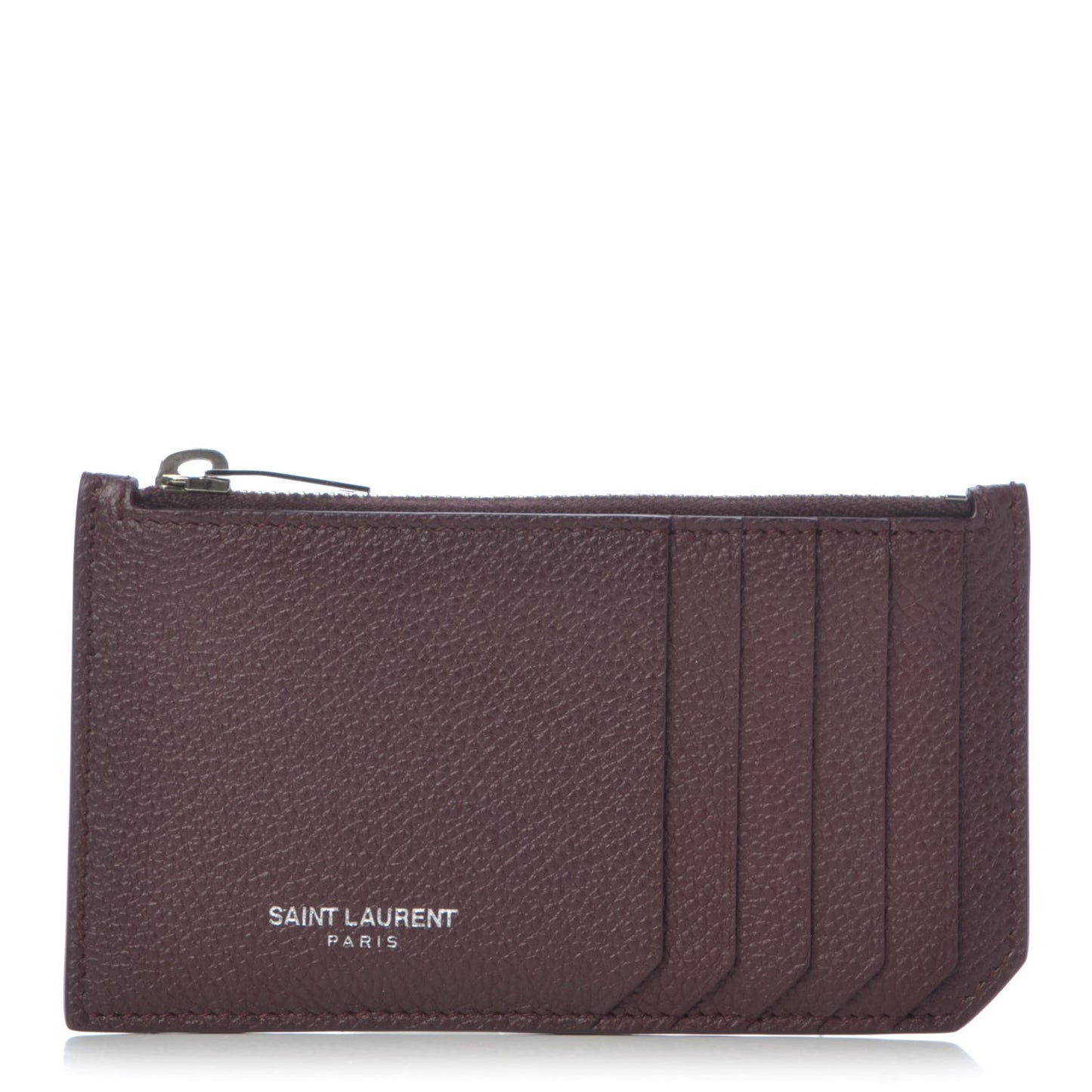 Grained Calfskin 5 Fragments Zip Pouch Card Holder Bordeaux