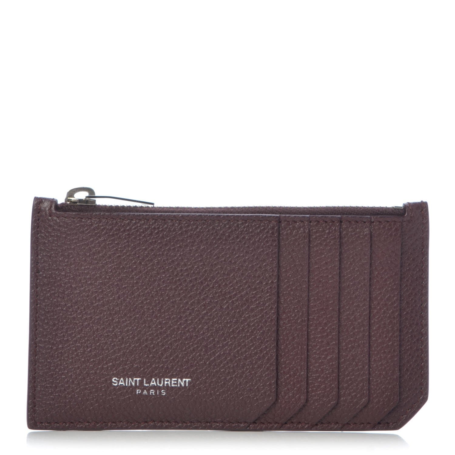 Saint Laurent Grained Calfskin 5 Fragments Zip Pouch Card Holder Bordeaux 1 of 8