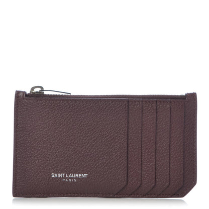Saint Laurent Grained Calfskin 5 Fragments Zip Pouch Card Holder Bordeaux 1 of 8
