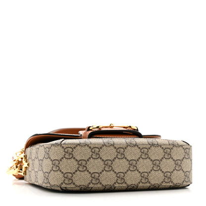 Gucci X DANS LE VERT Textured Dollar Calfskin GG Supreme Monogram Web Mini Horsebit 1955 Shoulder Bag Dusty Azure Beige Ebony 4 of 13