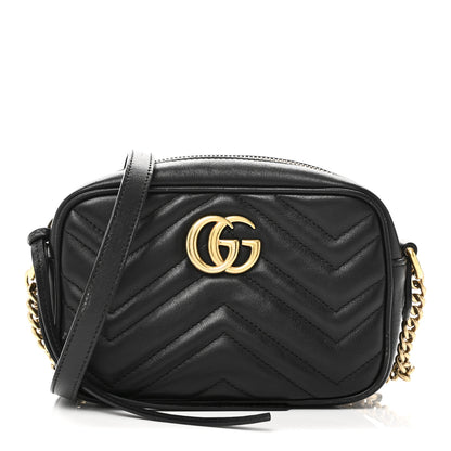 Gucci Calfskin Matelasse Mini GG Marmont Chain Shoulder Bag Black 1 of 11