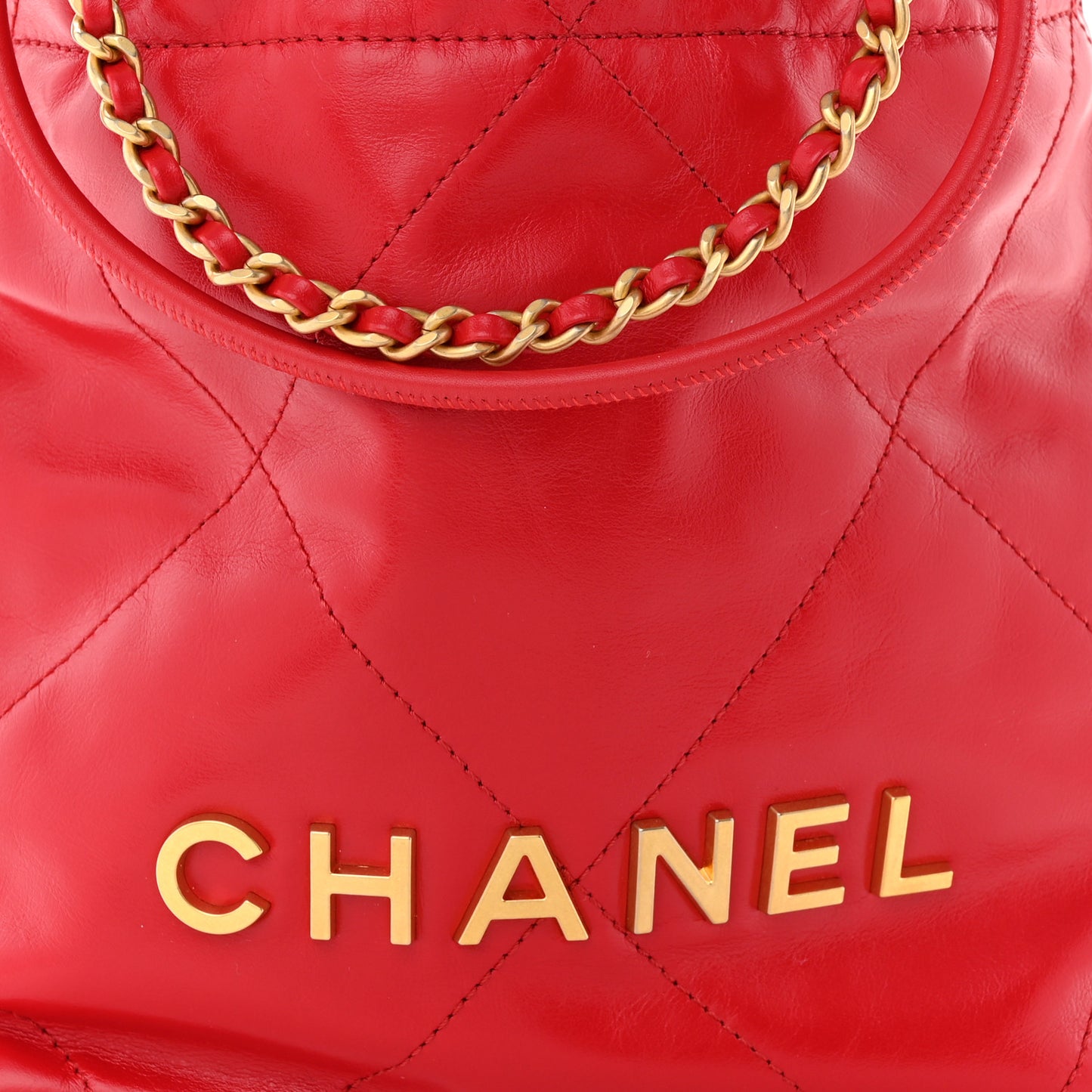 Shiny Calfskin Quilted Mini Chanel 22 Red