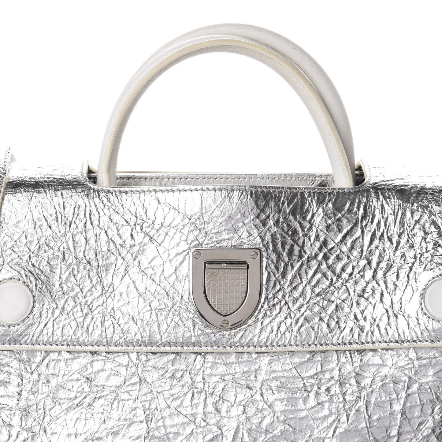 Metallic Calfskin Medium Diorever Flap Silver