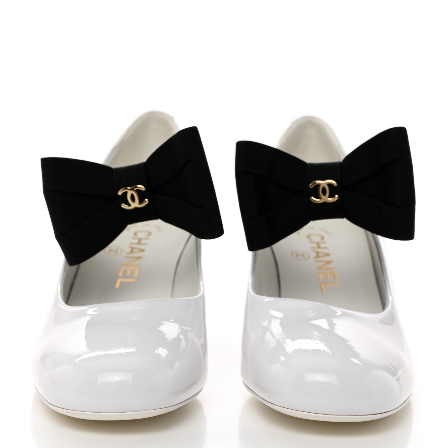 Patent Calfskin Grosgrain Bow Mary Jane Pumps 37 White Black
