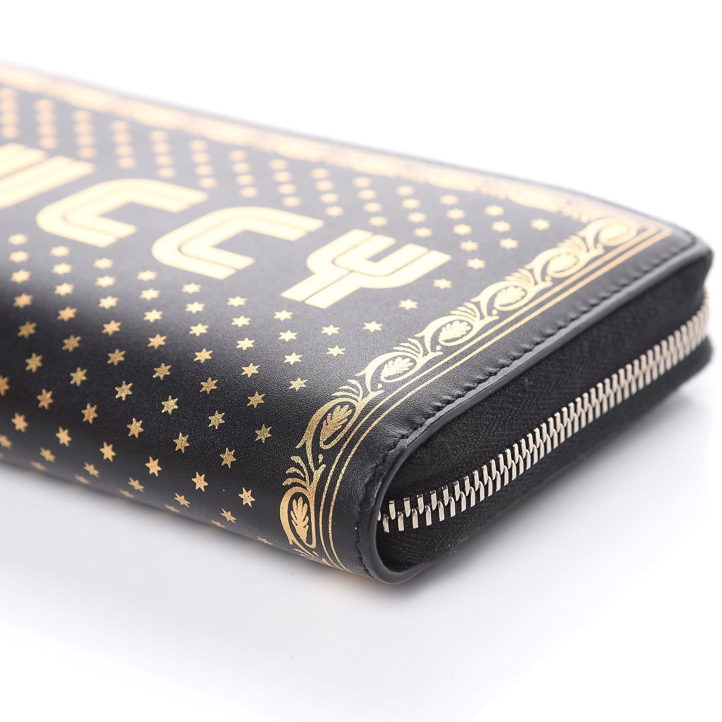 X SEGA Calfskin GUCCY Stars Zip Around Wallet Black Gold