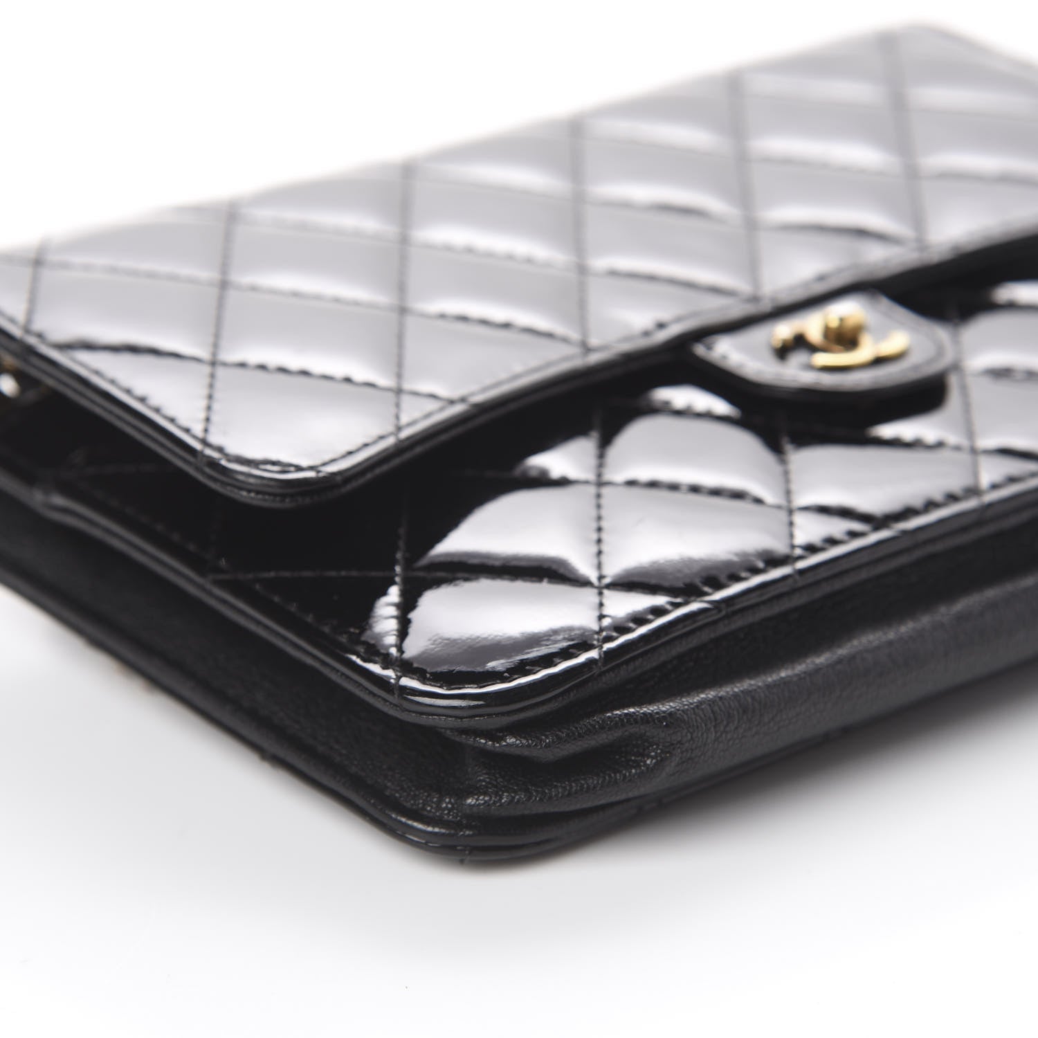 Chanel Patent Goatskin Quilted CC Eyelet Wallet On Chain WOC Black 5 of 9