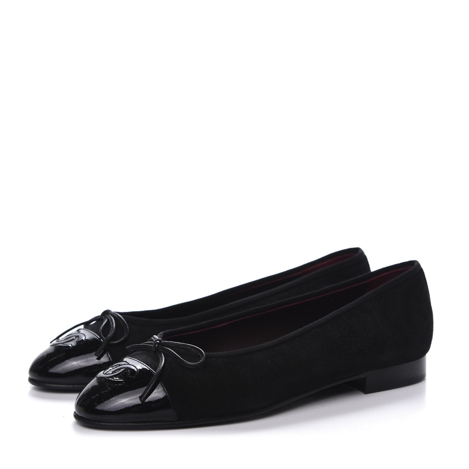 Chanel Suede Patent Cap Toe CC Ballerina Flats 36.5 Black 3 of 7