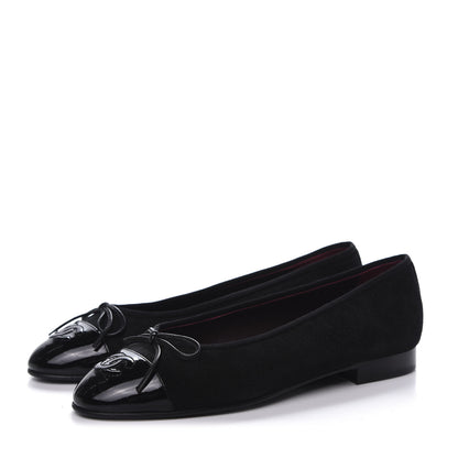 Chanel Suede Patent Cap Toe CC Ballerina Flats 36.5 Black 3 of 7