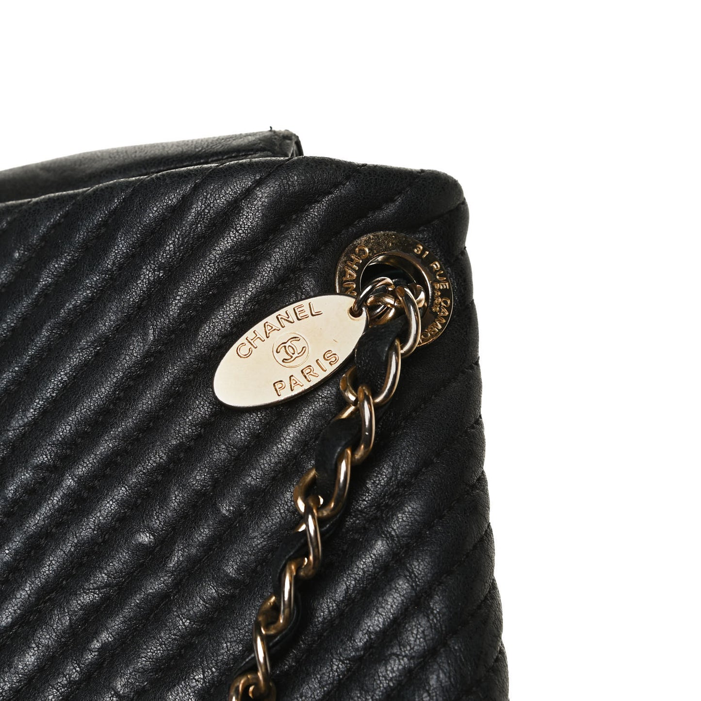 Calfskin Surpique Chevron Small Flap Black